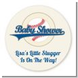 Little Slugger Baseball - Round Personalized Baby Shower Sticker Labels thumbnail