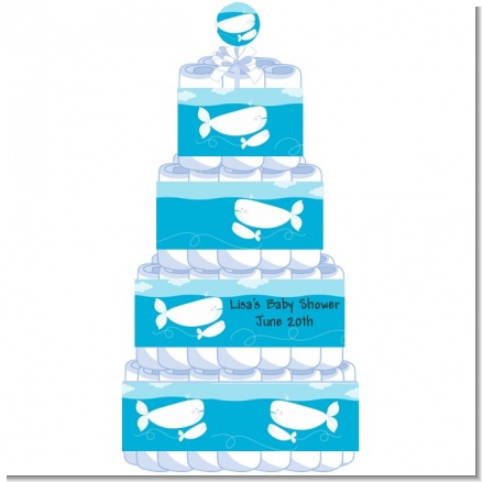 Little Squirt Whale - Personalized Baby Shower Diaper Cake 4 Tier