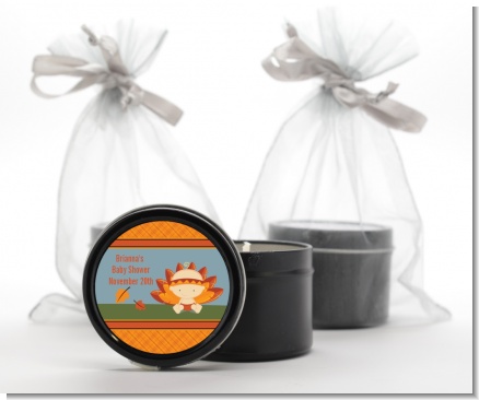 Little Turkey Girl - Baby Shower Black Candle Tin Favors