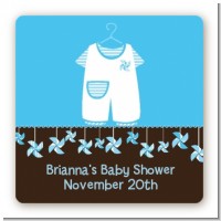 Little Boy Outfit - Square Personalized Baby Shower Sticker Labels