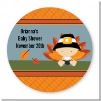 Little Turkey Boy - Round Personalized Baby Shower Sticker Labels