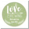 Love Brewing - Round Personalized Bridal Shower Sticker Labels thumbnail