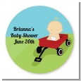 Little Red Wagon - Round Personalized Baby Shower Sticker Labels thumbnail