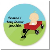Little Red Wagon - Round Personalized Baby Shower Sticker Labels