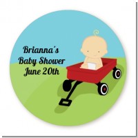 Little Red Wagon - Round Personalized Baby Shower Sticker Labels