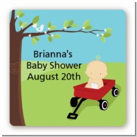 Little Red Wagon - Square Personalized Baby Shower Sticker Labels