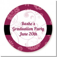 Maroon Floral - Round Personalized Graduation Party Sticker Labels