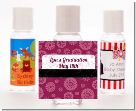 Maroon Floral - Personalized Graduation Party Hand Sanitizers Favors