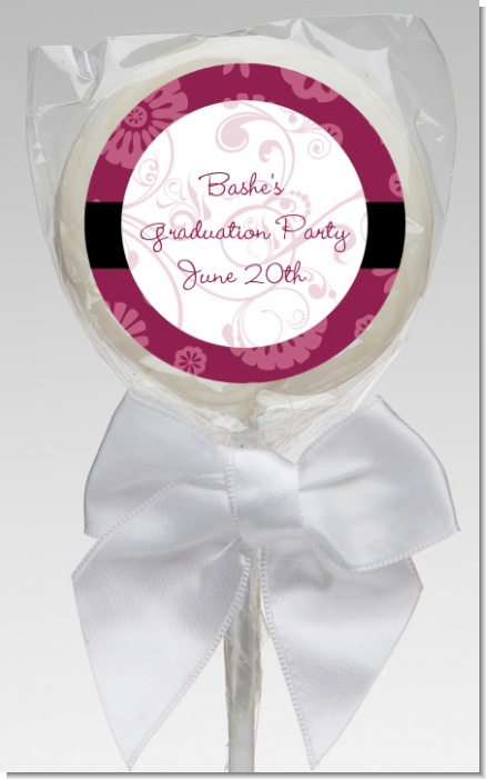 Maroon Floral - Personalized Graduation Party Lollipop Favors