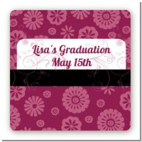 Maroon Floral - Square Personalized Graduation Party Sticker Labels