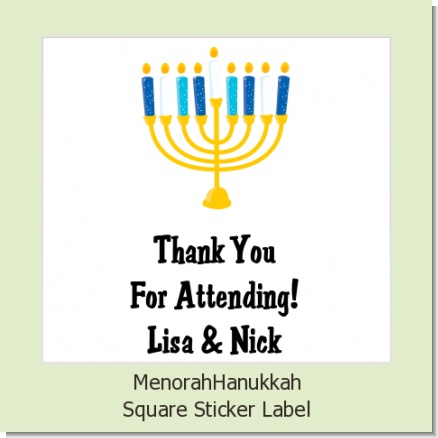 Menorah - Square Personalized Hanukkah Sticker Labels