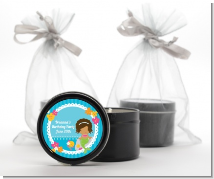 Mermaid African American - Birthday Party Black Candle Tin Favors