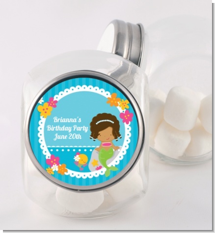 Mermaid African American - Personalized Birthday Party Candy Jar