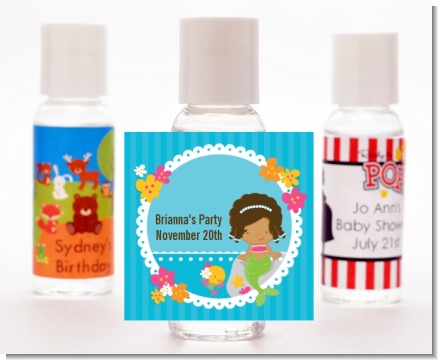 Mermaid African American - Personalized Birthday Party Hand Sanitizers Favors