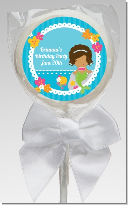 Mermaid African American - Personalized Birthday Party Lollipop Favors