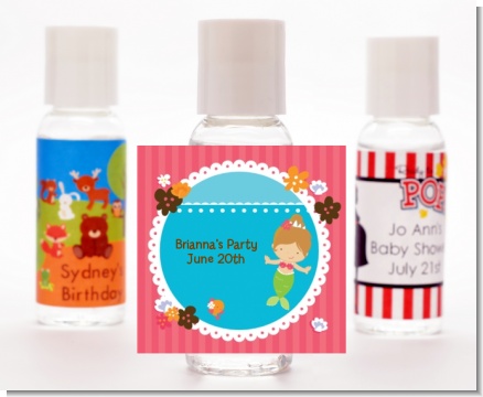 Mermaid Brown Hair - Personalized Birthday Party Hand Sanitizers Favors