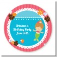 Mermaid Brown Hair - Round Personalized Birthday Party Sticker Labels thumbnail