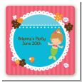 Mermaid Brown Hair - Square Personalized Birthday Party Sticker Labels thumbnail