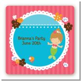 Mermaid Brown Hair - Square Personalized Birthday Party Sticker Labels