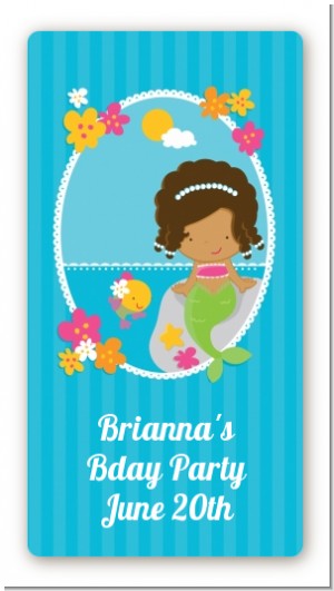 Mermaid African American - Custom Rectangle Birthday Party Sticker/Labels