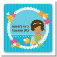 Mermaid African American - Square Personalized Birthday Party Sticker Labels thumbnail
