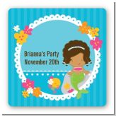 Mermaid African American - Square Personalized Birthday Party Sticker Labels