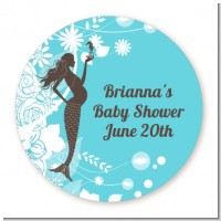 Mermaid Pregnant - Round Personalized Baby Shower Sticker Labels