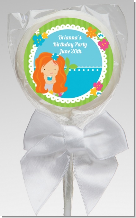 Mermaid Red Hair - Personalized Birthday Party Lollipop Favors