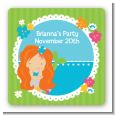 Mermaid Red Hair - Square Personalized Birthday Party Sticker Labels thumbnail