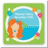 Mermaid Red Hair - Square Personalized Birthday Party Sticker Labels