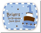 1st Birthday Topsy Turvy Blue Cake - Personalized Birthday Party Rounded Corner Stickers