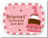 1st Birthday Topsy Turvy Pink Cake - Personalized Birthday Party Rounded Corner Stickers