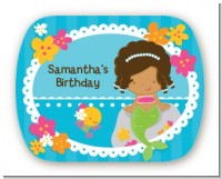 Mermaid African American - Personalized Birthday Party Rounded Corner Stickers