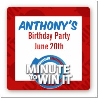 Minute To Win It Inspired - Square Personalized Birthday Party Sticker Labels