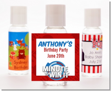 Minute To Win It Inspired - Personalized Birthday Party Hand Sanitizers Favors