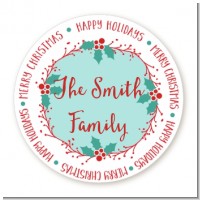Mistletoe Wreath - Round Personalized Christmas Sticker Labels