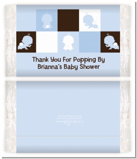 Modern Baby Boy Blue & Brown - Personalized Popcorn Wrapper Baby Shower Favors