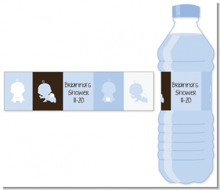 Modern Baby Boy Blue & Brown - Personalized Baby Shower Water Bottle Labels