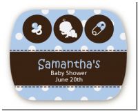 Modern Baby Boy Blue Polka Dots - Personalized Baby Shower Rounded Corner Stickers