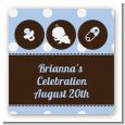 Modern Baby Boy Blue Polka Dots - Square Personalized Baby Shower Sticker Labels thumbnail