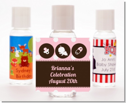 Modern Baby Girl Pink Polka Dots - Personalized Baby Shower Hand Sanitizers Favors