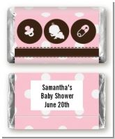 Modern Baby Girl Pink Polka Dots - Personalized Baby Shower Mini Candy Bar Wrappers