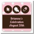 Modern Baby Girl Pink Polka Dots - Square Personalized Baby Shower Sticker Labels thumbnail