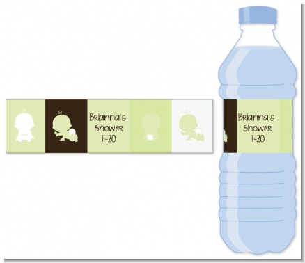 Modern Baby Green & Brown - Personalized Baby Shower Water Bottle Labels