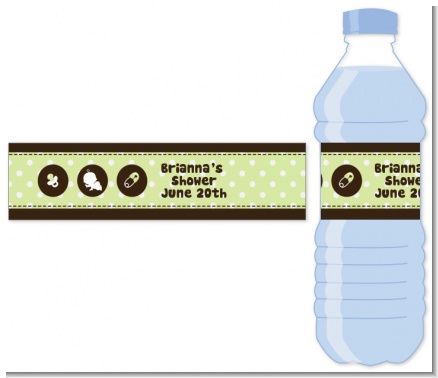 Modern Baby Green Polka Dots - Personalized Baby Shower Water Bottle Labels