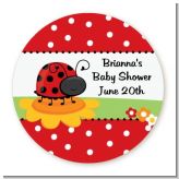 Modern Ladybug Red - Round Personalized Baby Shower Sticker Labels