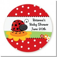 Modern Ladybug Red - Round Personalized Baby Shower Sticker Labels