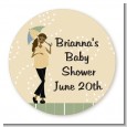 Mod Mom African American - Round Personalized Baby Shower Sticker Labels thumbnail