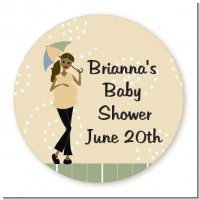 Mod Mom African American - Round Personalized Baby Shower Sticker Labels