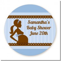 Mommy Silhouette It's a Boy - Round Personalized Baby Shower Sticker Labels